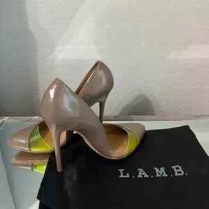 L.A.M.B. Women's Nude Pointed-Toe Stiletto Pumps with Neon Detail